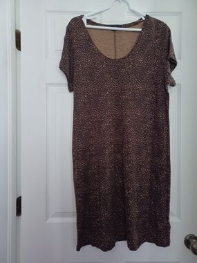 Social Standard Womens Size XL Brown Leopard Print Scoop Neck Dress